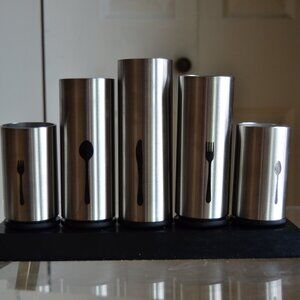 Mono Stainless Steel Utensil Holder Wood Base
